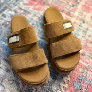 UGG Women's Brown Suede Platform Slide Sandals